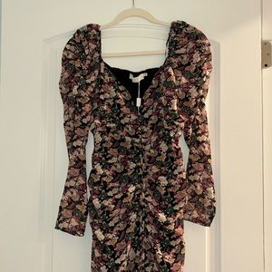 ASTR Jamila Floral Sweetheart Neck Midi Dress - teal pink multi - size M - NWT!